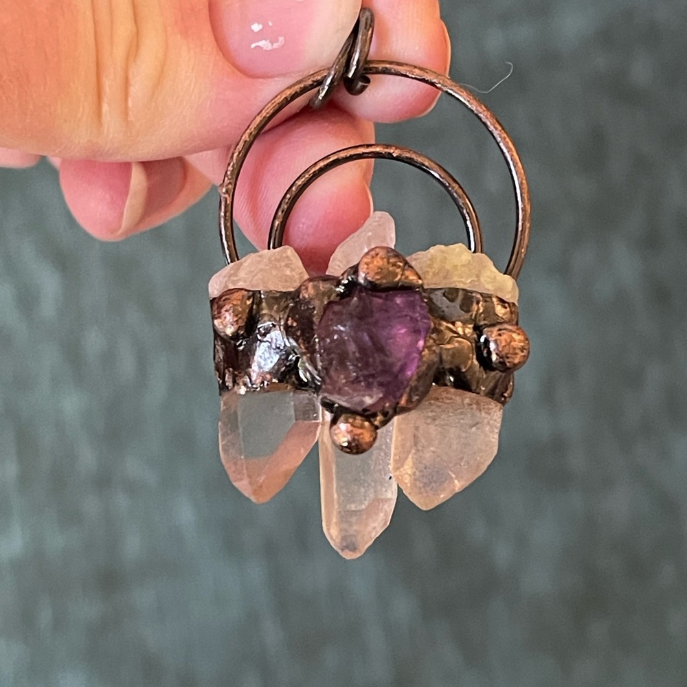 Amethyst and quartz bronze necklace - Picture 8 of 8